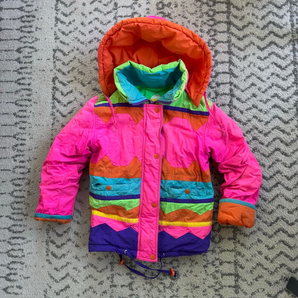 Vtg 1980s 1990s Rothschild Colorblock Hooded Winter Coat Youth Size Medium - Picture 6 of 12